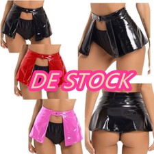 DE Damen Wetlook Lackleder Mini Rock Faltenrock Kurze Röcke Gogo Raves Clubwears