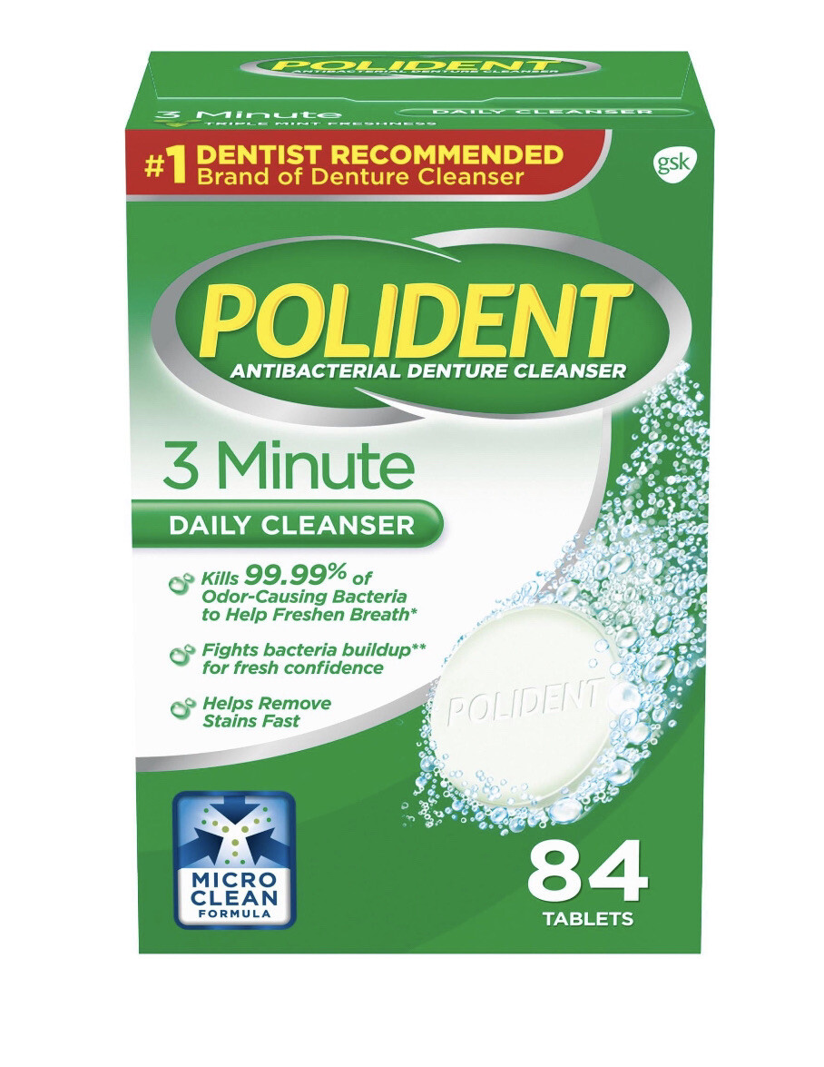 2 BoxesPolident Antibacterial Denture Cleanser 84 TabletTriple Mint