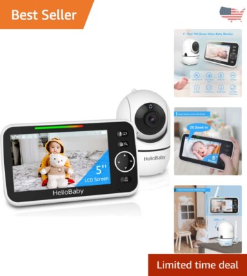 Pan-Tilt-Zoom Video Baby Monitor 5'' Display 30-Hour Battery