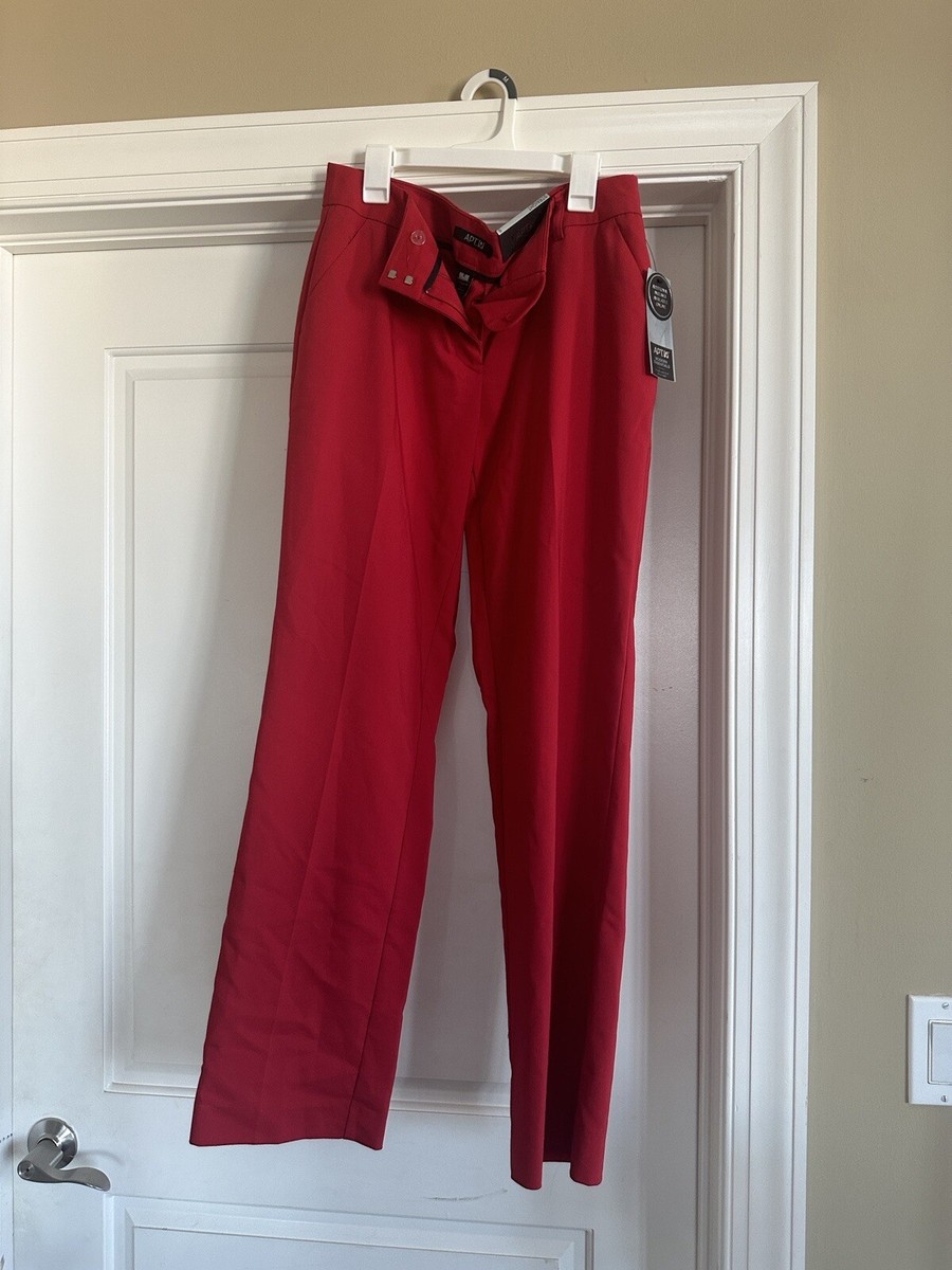 red straight leg dress pants Lovzfmll High Waist Straight Leg Pants for Women, Solid Color Dress Pants with Pocket, Casual Full Length Pants Red, 2XL