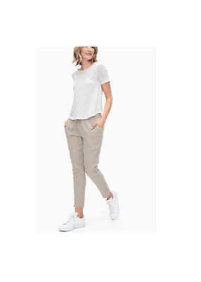 NWT Splendid Women's Double Cloth Forward Seam Drawstring Pants Almond L XL $130