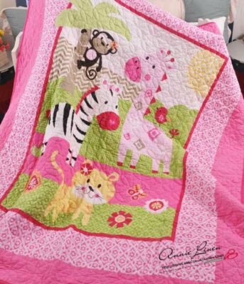 50 % RABATT Laura Ashley rosa Zoo gestepptes Kinderbett/Kinderstuhl Überwurf/Decke Bezug