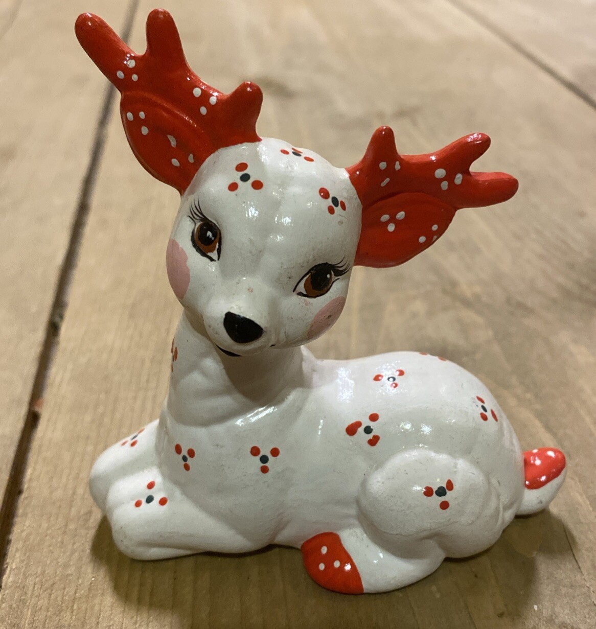 VTG Xmas 2 Deer Kimble Mold Quilted Ceramic Hand painted 10”-4” White &Brown