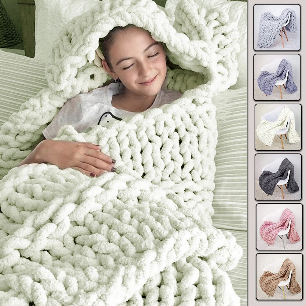 Multi Size Warm Chunky Knitted Thick Blanket Handmade Yarn Throw Sofa  Blanket | eBay