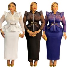 African Women Blouse Top Long Skirt Sets Evening Dashiki Dress Lady Kaftan Gown