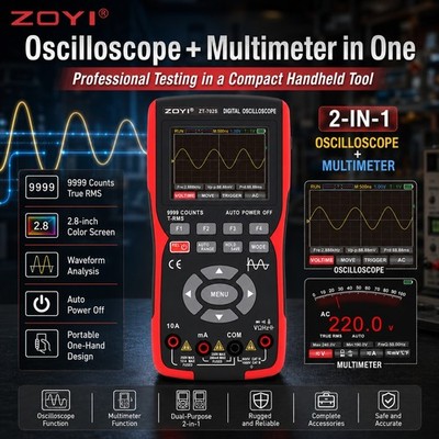 ZOYI ZT-702S Oszilloskop Multimeter 10MHz, 48MSa/s, 9999 Stück