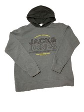 JACK  JONES Graphic Print Hoodie Black Cotton Pullover Hooded