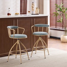 2pcs Chenille Swivel Counter Height Bar Stools Upholstered Barstools Blue