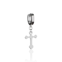 Einzel Ø 11Mm 925 Sterling Silber Klappcreolen M. Kreuz Glanz Ohrring Rhodiniert