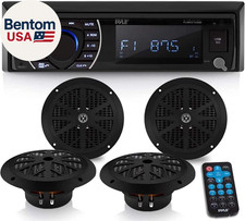 Marine Head Unit Receiver Speaker Kit - In-Dash LCD Digital Stereo Built-In Blue