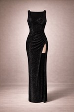 Black Sparkly Evening Dress High Slit Bodycon Party Cocktail Maxi XS