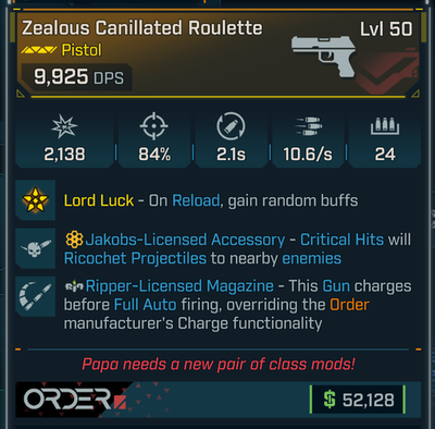 #ad #ad Borderlands 4 • Legendary Gun • Roulette Ripper Pistol Lvl 50 • DLC 2 • PS PC XB $4.80