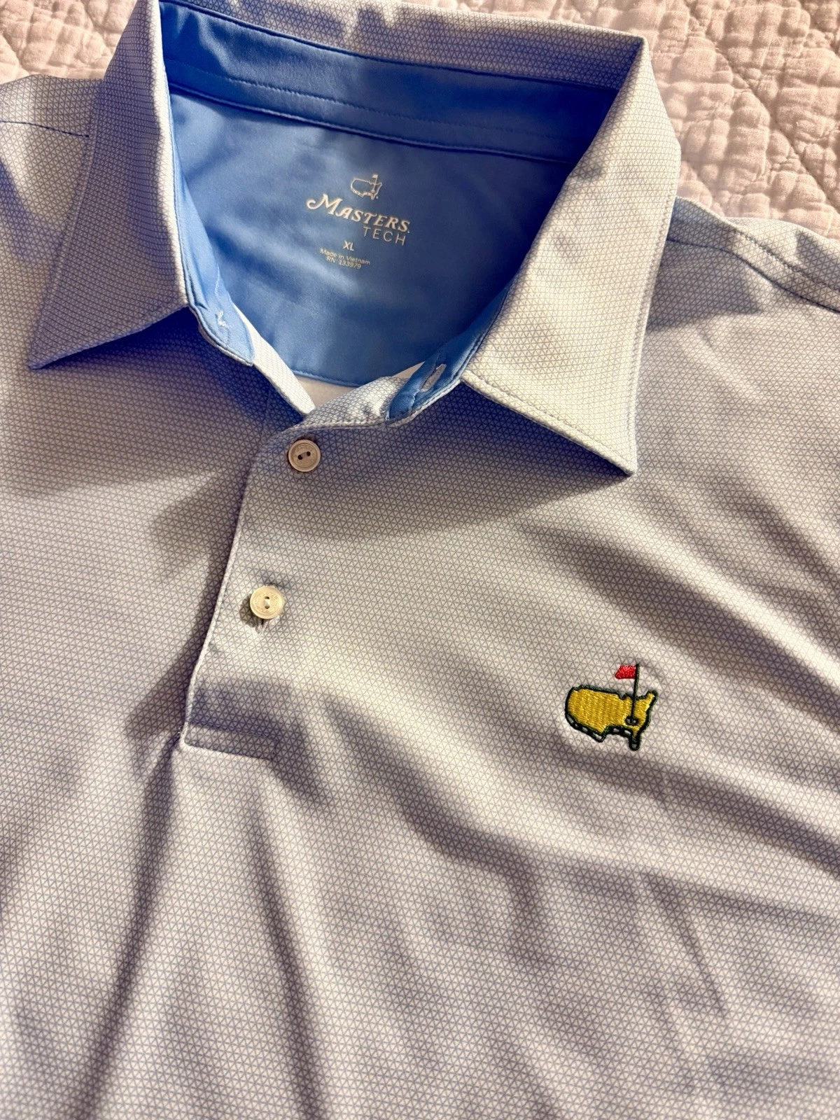 Masters Tech Golf Polo Shirt Mens XL Blue Geometric Print Performance Stretch