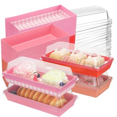 80 Pcs Charcuterie Boxes with Clear Lids To Go Paper Cookie Boxes Pink Red Ca...
