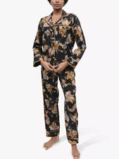 Fable & Eve Black Floral Print Pyjama Set, Autumnal, Uk 10, BNWT, Christmas.
