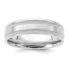 14k White Gold 6mm Comfort Fit Polished Milgrain Edge Wedding Band Ring Size 10