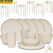 Wheat Straw Dinnerware Sets BPA Free Lightweight Camping Plates Cups and Bowls