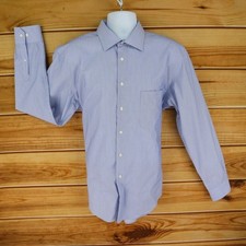 Pronto Uomo Dress Shirt Non-Iron Spread Collar Mens XL Blue Striped Long Sleeve