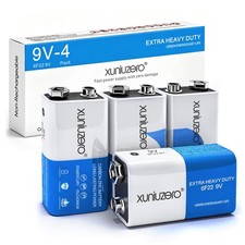 XUNIUZERO 9V Batteries 6F22 Square Battery 4 Pack for Smoke Detector Alarm Sy...