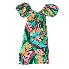 Farm Rio Anthro Women’s Banana Foliage Multicolor Puffe Sleeve Midi Dress NWT M