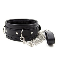 Neck Collar Black Leather Plush Fur Collar Neck Collar Choker Detachable Chain L