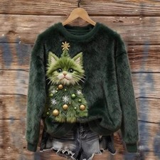 Green Girly Sweater ,Cat design top for her.