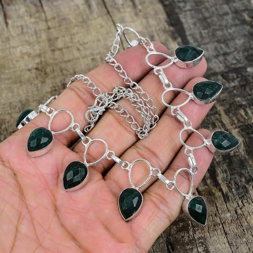 Emerald Lab-Created Gemstone Handmade 925 Sterling Silver Jewelry Necklace Gift - Picture 4 of 5