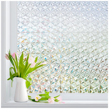 Windimiley 3D Diamond Frosted Glass Window Privacy Film Static Cling No-Glue