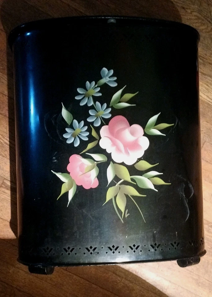 De colección RARO ESTADO Detecto NEGRO FLORAL Metal Ropa Cesta Mediados de Siglo Moderno  Foto 4 de 4