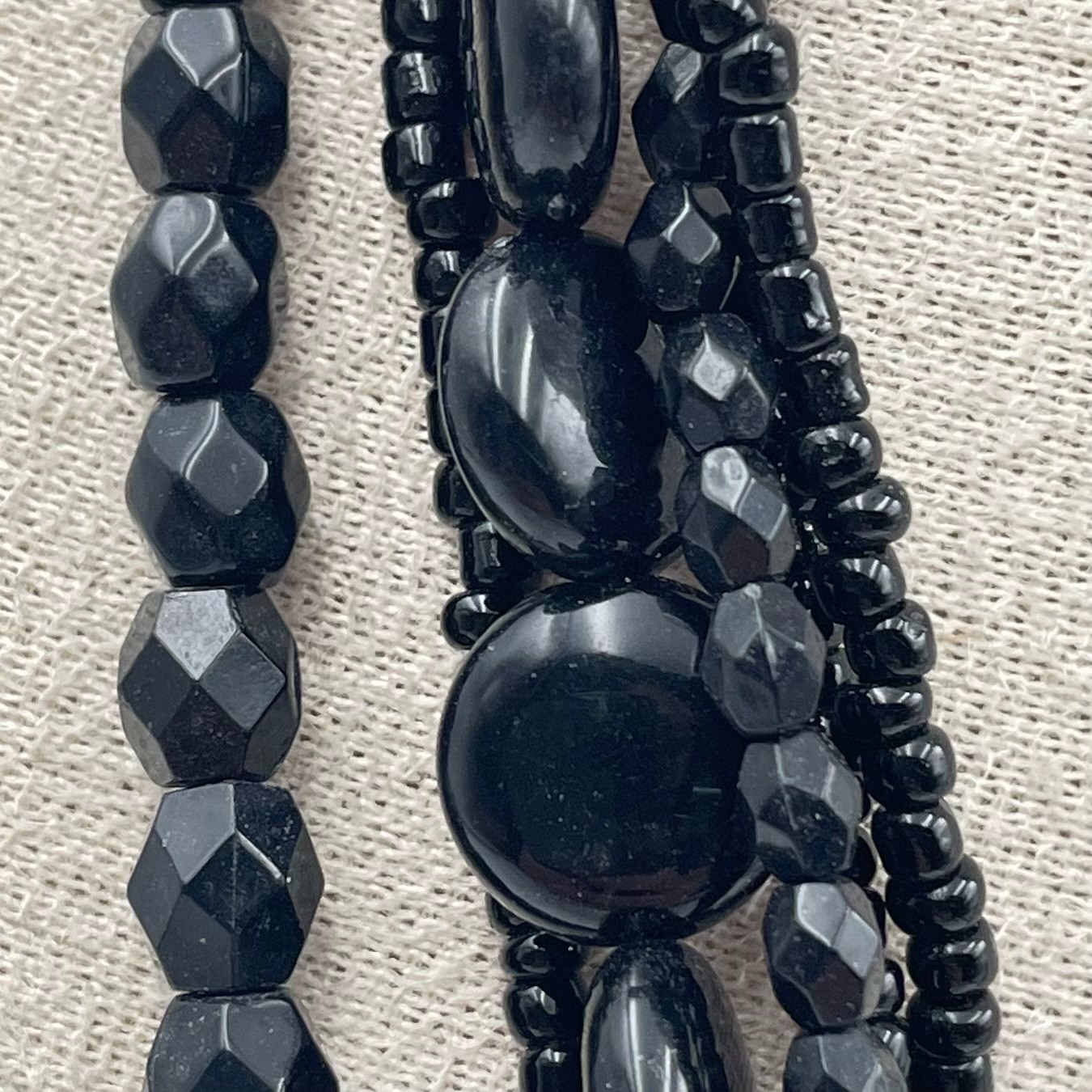 Vintage Black Multi Strand Statement Necklace Chu… - image 4