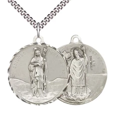 Sterling Silver Large Saint Bridget Medal Pendant 24" Endless Chain Necklace