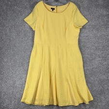 Talbots Yellow Basketweave Texture Fit & Flare Dress Pockets Size 16 Sleeved