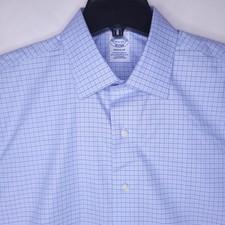 Brooks Brothers Dress Shirt Mens 15.5 Check Blue Supima Cotton Non Iron Stretch