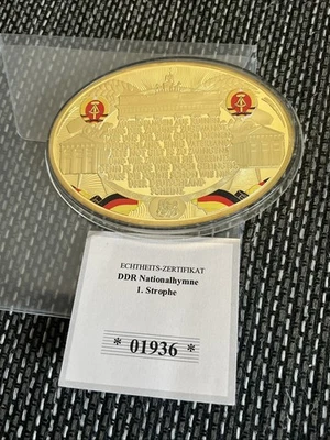 Ovale Gigant Medaille Kupfermünze, DDR Nationalhymne 1 Strophe - Bild 1 von 4