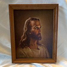Vintage Framed Jesus Christ Portrait Print Religious Christian Wall Art