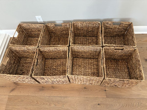 Woven Rectangular Storage Basket w/ Handles Brown Solid 9 in L Freestanding