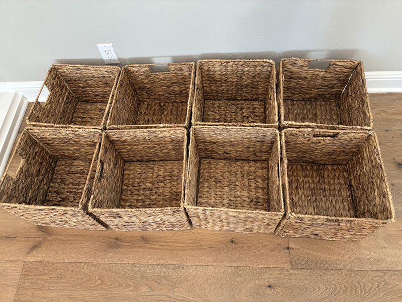 Woven Rectangular Storage Basket w/ Handles Brown Solid 9 in L Freestanding