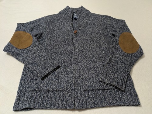 Lucky Brand, Vintage Lucky Brand Mens Small Wool Blend Knit Elbow Patch Zip Cardigan Sweater