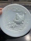 Antique Milk Glass EASTER Greetings Plate Rabbits Relief