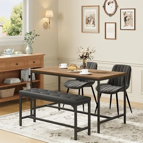 Modern Black Upholstered Dining Bench with H-Frame for Entryway 140kg Capacity - Image 2 of 4