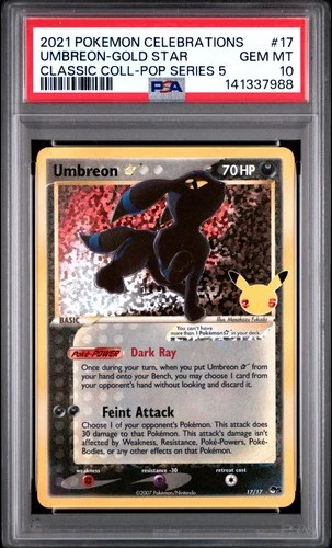 2021 POKEMON CELEBRATIONS CLASSIC COLLECTION #17 UMBREON-GOLD STAR PSA 10