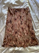Vintage 1990s Brown Tan Rose Floral Midi Skirt Size 10 Grunge Fairy Boho