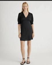 Quince Washable Stretch Silk Puff Sleeve Mini Dress | XS | Black | MSRP: $99.99