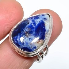 Sodalite Gemstone Band Ring Size 925 Sterling Silver