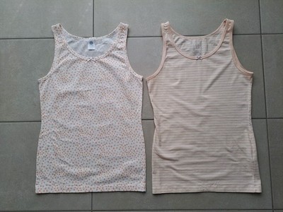 2x Sanetta Mädchen Unterhemd weiß hellorange gestreift gepunktet NEU ohne OVP