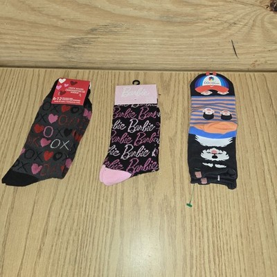Odd Sox  Novelty Crazy Socks Womens Size 9-13 Crew New Lot Of 3 Kiss Lips Coco 