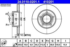 Image of 2x Brake disc solid 24.0110-0201.1 ATE for AUDI VW SKODA