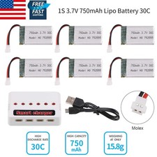 6pcs 3.7V 750mAh Lipo Battery 30C with Charger for Syma X5 X5A X5SW X5C X5C1 RC