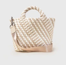 NAGHEDI Small St. Barths Handwoven Crossbody Tote - Mykonos (Beige/White)