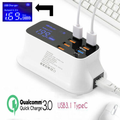 8 Ports Multiple USB Type C Quick Charger Adapter Led Display Charger Station